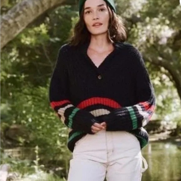 THE GREAT. Navy Textured Knit Oversized Pullover Sweater - Picture 10 of 10